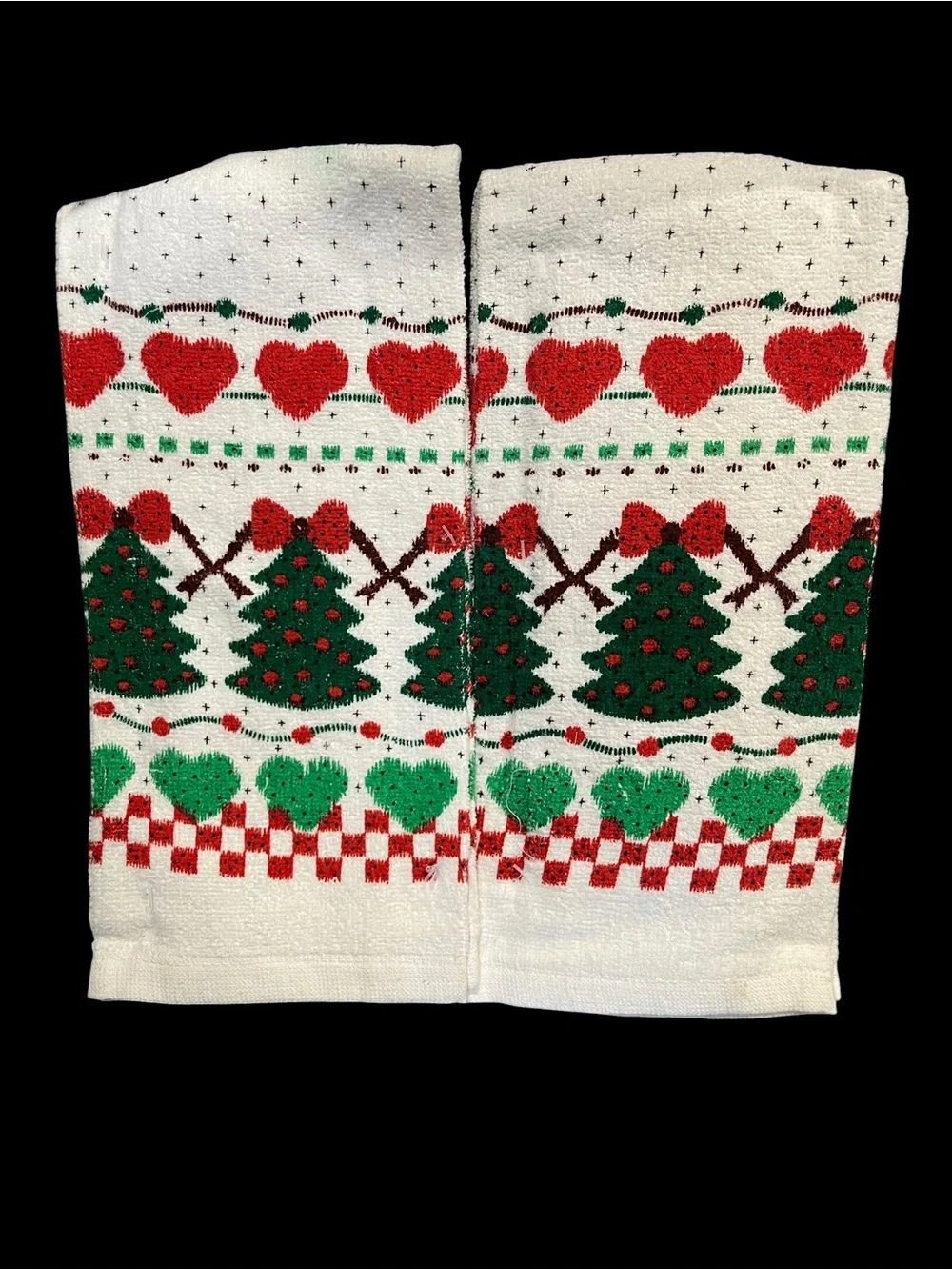 B&D Royal Terry Fair Isle Christmas Tree Hearts Kitchen Towel Pot Holders Set